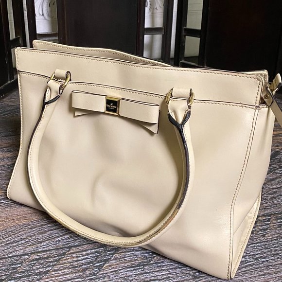 Kate Spade Cream Beige Structured Leather Tote - Good Condition - Picture 1 of 6